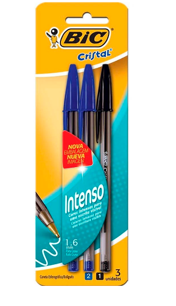Caneta 3 Unidades Cristal 1.6 Intenso - Bic