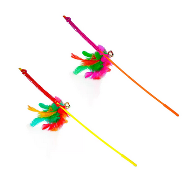 Brinquedo Chalesco Varinha Com Pena E Guizo - Cores Sortidas